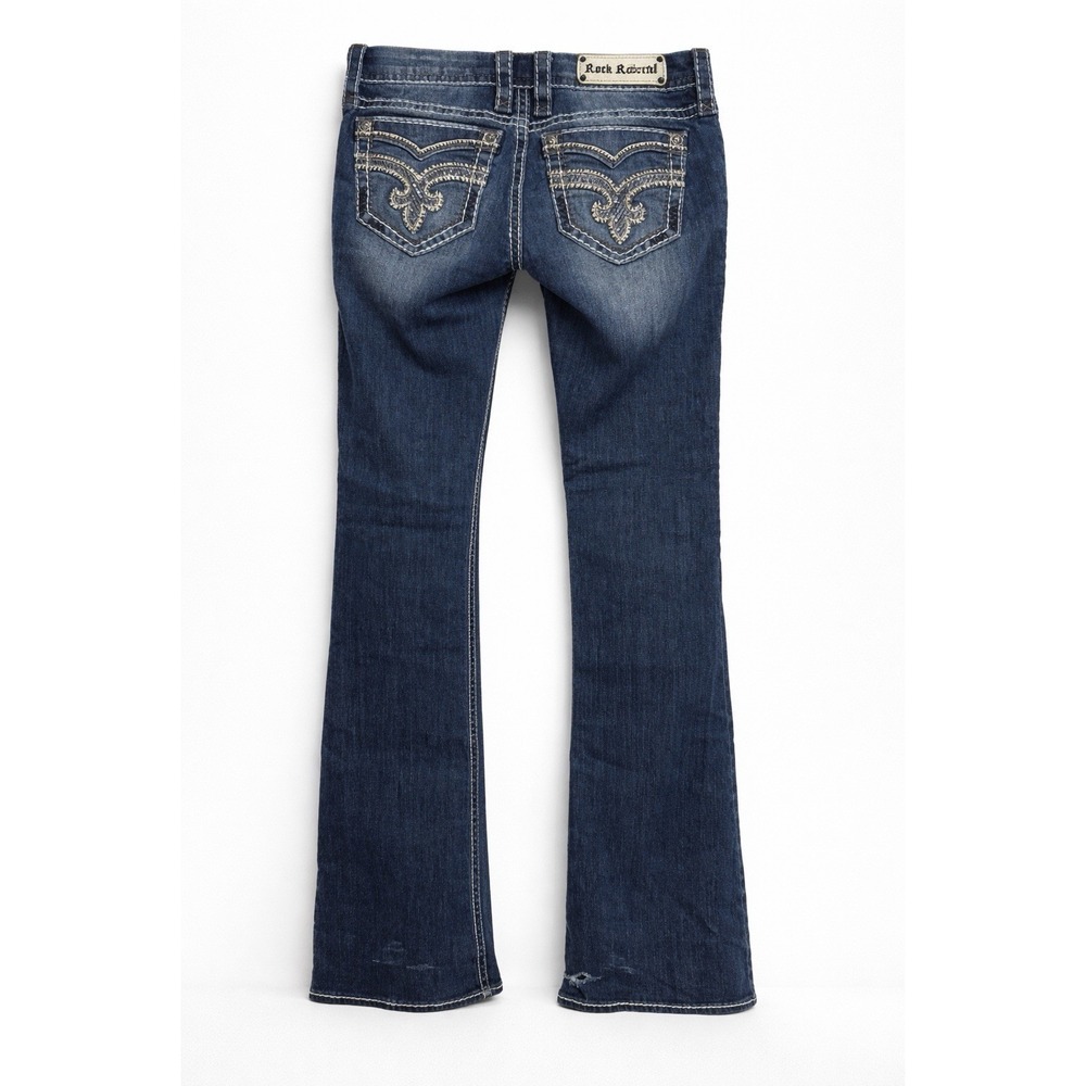 Rock Revival Bootcut Jeans 28x34 Medium Wash Embroidered‎ Flap Pockets